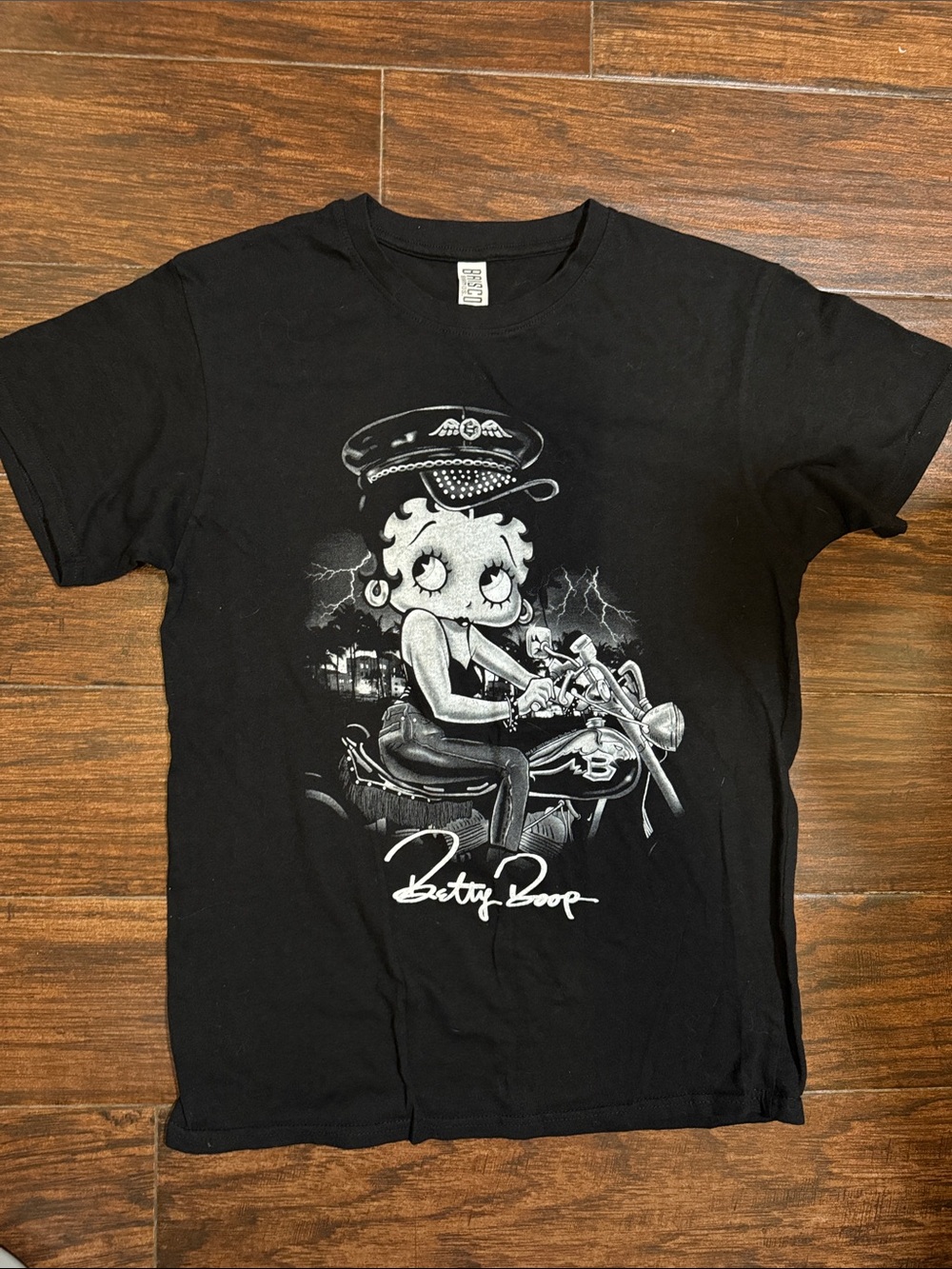 Betty Boop Black Graphic Tee - Betty Boop Motorcycle Design